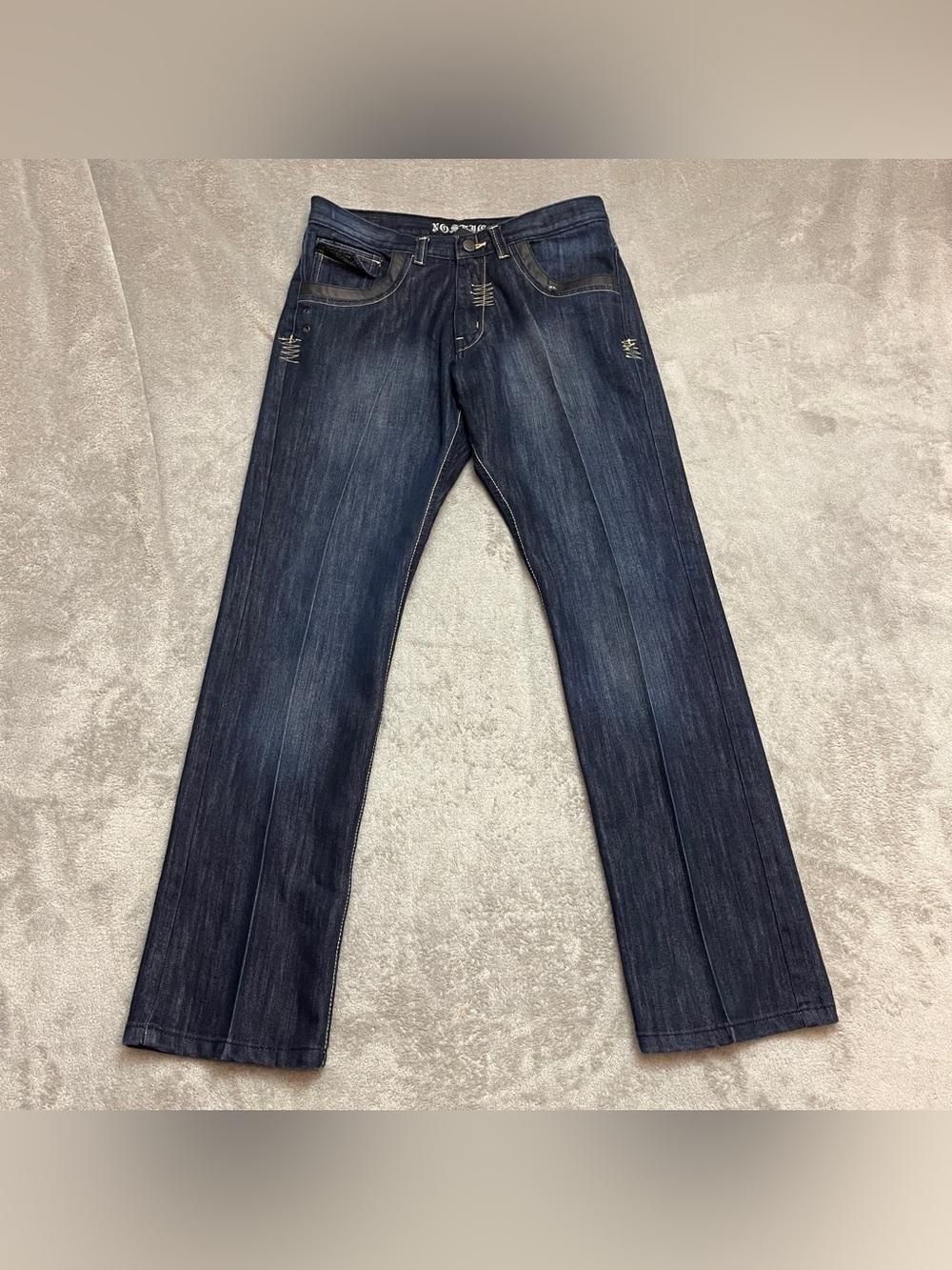 Vintage Nostic Jeans Men 34x34 Y2K Blue Whiskered Flap Pocket Thick Stitch